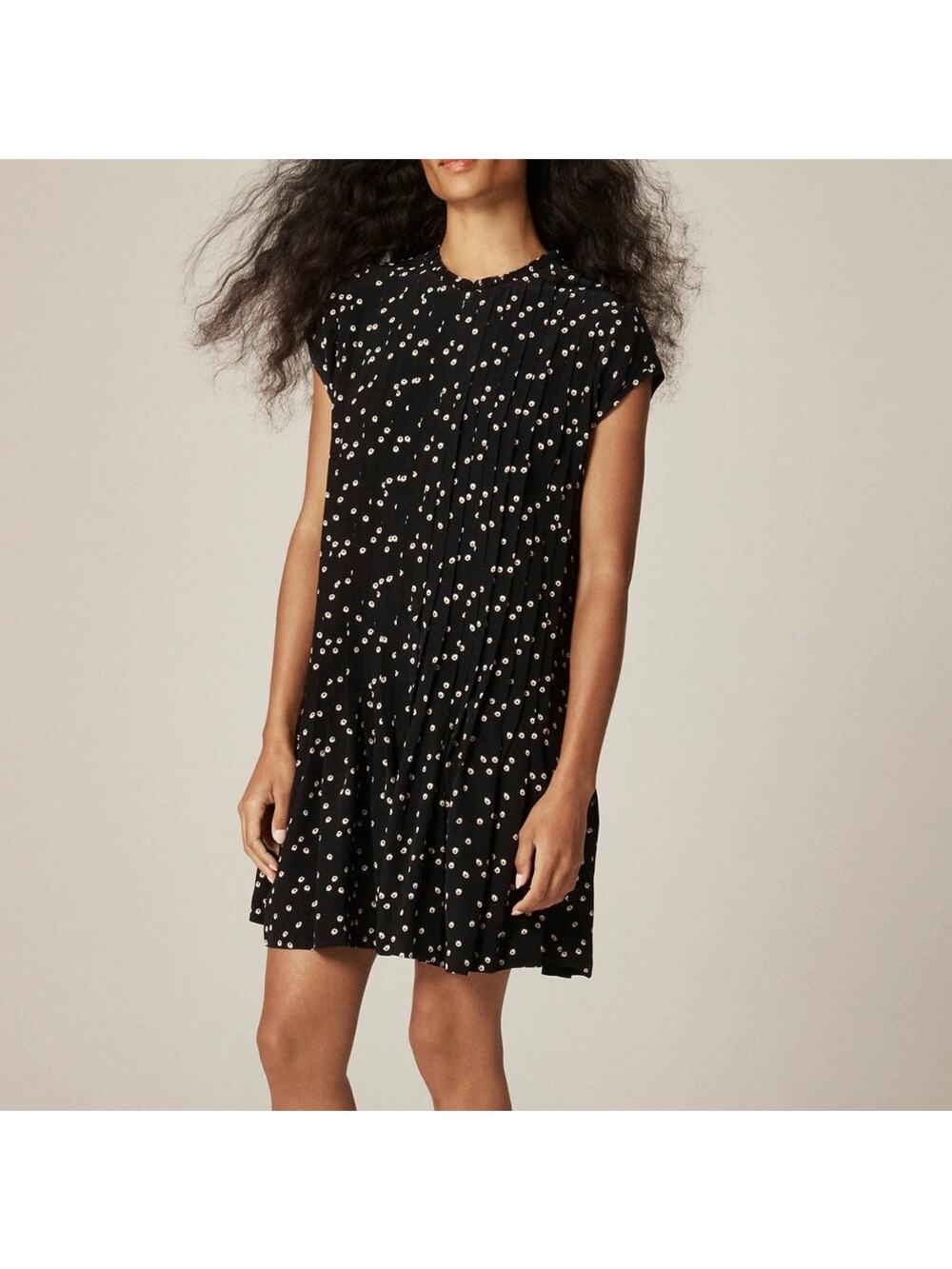 J.Crew Pintuck Shift Dress Midnight Floral Print Black Ditsy Size Small NWT